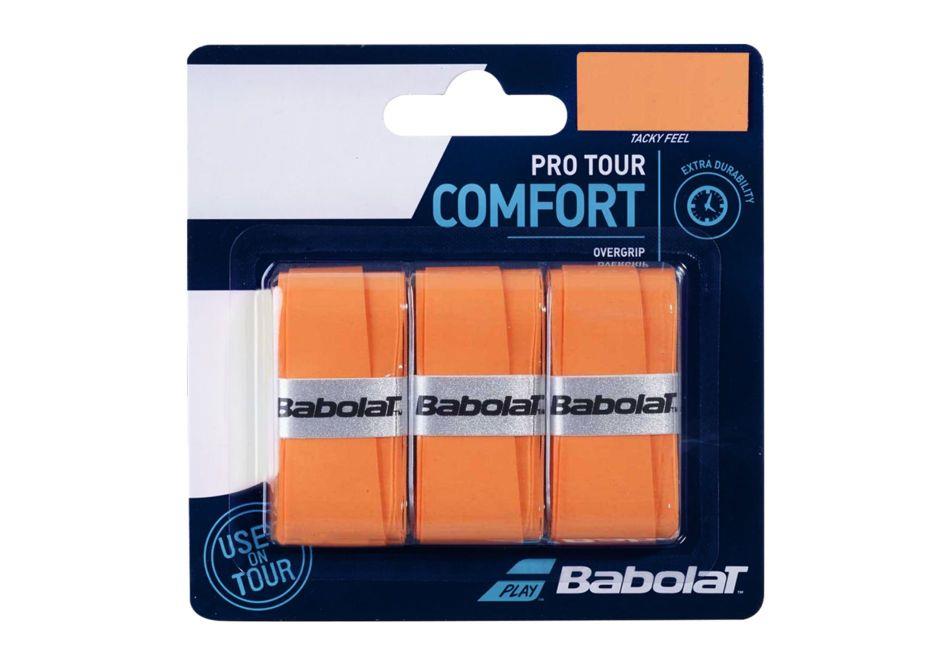 Overgrip Babolat Pro Tour Comfort Tacky Feel Set 3Pzas Color Naranja Neon; Con Vista al frente en empaque 