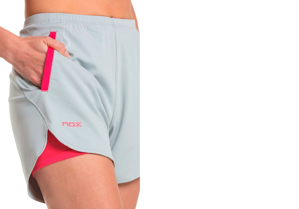 Short NOX Dama Pro Light Grey; referencia del forro interior y como luce puesta