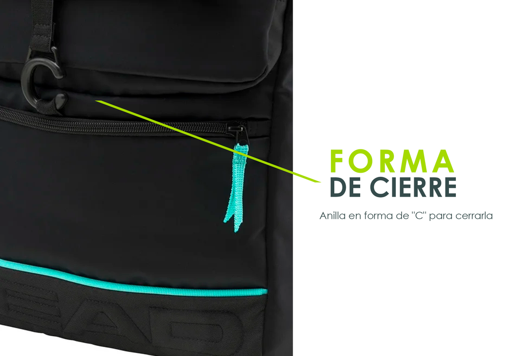 Mochila Head Coco Backpack Negro Menta; Mochila con zoom en cierre en forma de c
