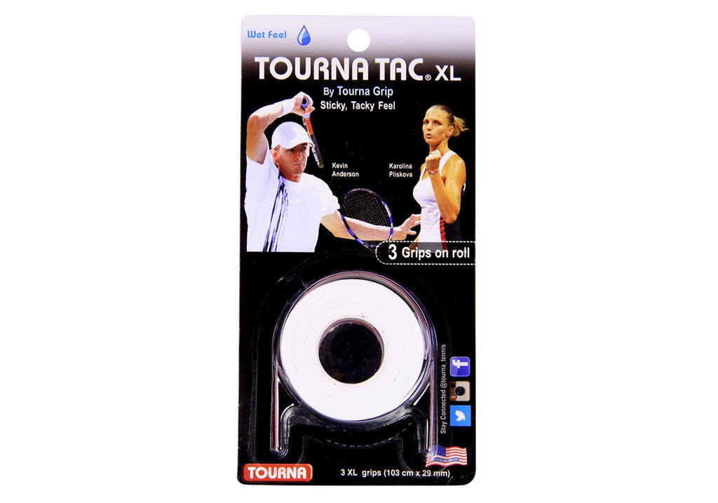 Tourna Grip Tourna Tac XL Sticky Tacky Feel Wet Feel 3 Grip on roll color Blanco; Grip en empaque 