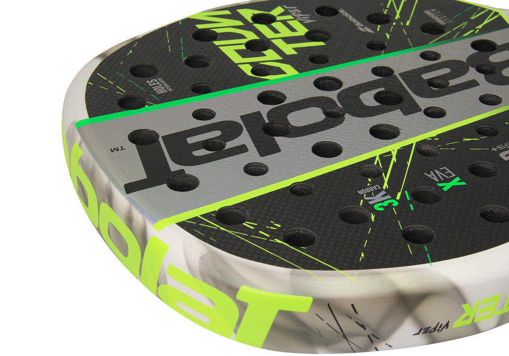 Babolat Counter Viper APT; Vista de cerca de las capas de una raqueta de pádel.