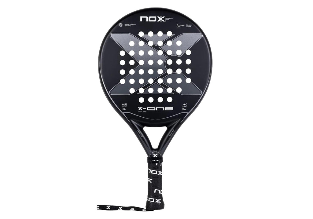 NOX X One 2023; raqueta de padel color negro con dureza entre el marco y la cara.